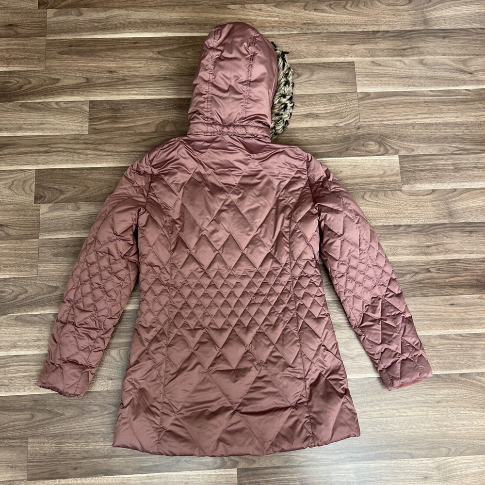 Eddie Bauer Lodge Down Long Coat Womens Size Medium Muave Pink Faux Fur EB550 - Picture 10 of 12